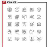 Set of 25 Modern UI Icons Symbols Signs for auction supermarket relaxing nuts summer Editable Vector Design Elements