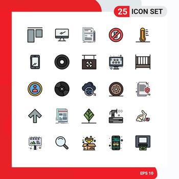 Editable Vector Line Pack of 25 Simple Filled line Flat Colors of eco no water component no drinking system Editable Vector Design Elements