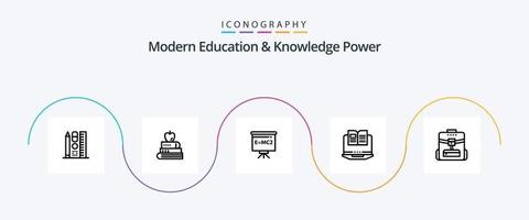 paquete de iconos de línea de alimentación de educación y conocimiento moderno 5 que incluye mochila. hardware. aula . libro. ordenador portátil vector