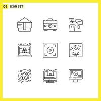 User Interface Pack of 9 Basic Outlines of cinema laptop brush computer tools Editable Vector Design Elements