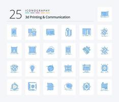 Paquete de 25 iconos de color azul de impresión y comunicación 3d que incluye mapa. GPS. carril. software. Procesando vector