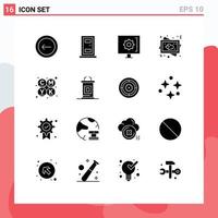 Universal Icon Symbols Group of 16 Modern Solid Glyphs of color wedding customer love frame Editable Vector Design Elements