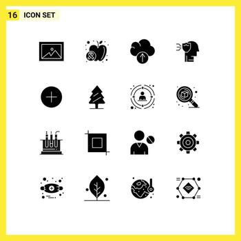 conjunto moderno de 16 glifos y símbolos sólidos, como la naturaleza agregar datos twitter seguridad elementos de diseño vectorial editables vector