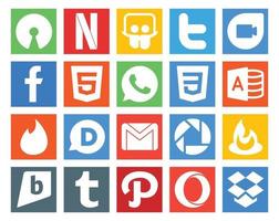 Paquete de 20 íconos de redes sociales que incluye feedburner mail whatsapp email disqus vector