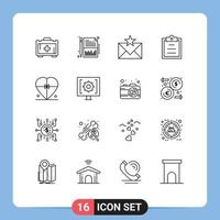 Universal Icon Symbols Group of 16 Modern Outlines of heart box email text clipboard Editable Vector Design Elements