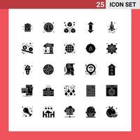 Set of 25 Vector Solid Glyphs on Grid for launch up coding arrows programing Editable Vector Design Elements