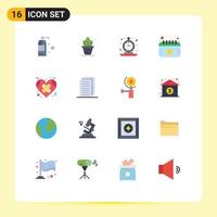 16 User Interface Flat Color Pack of modern Signs and Symbols of cleaning retro home alarm calendar Editable Pack of Creative Vector Design Elements