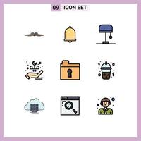 Set of 9 Modern UI Icons Symbols Signs for keyhole celebration sound hand eid Editable Vector Design Elements