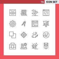 16 Universal Outlines Set for Web and Mobile Applications media startup arrow office coding Editable Vector Design Elements