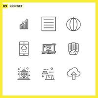 Mobile Interface Outline Set of 9 Pictograms of cloud vegetables clothing vegetable organic Editable Vector Design Elements