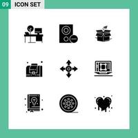 Universal Icon Symbols Group of 9 Modern Solid Glyphs of business shipping hardware release package Editable Vector Design Elements