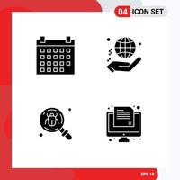 Universal Icon Symbols Group of 4 Modern Solid Glyphs of calendar antivirus event globe find Editable Vector Design Elements