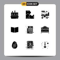 Group of 9 Modern Solid Glyphs Set for cover page puzzle pieces book patient bed Editable Vector Design Elements