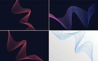 Set of 4 geometric wave pattern background Abstract waving line vector