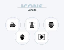 Canadá glyph icon pack 5 diseño de iconos. . jardinero. curling. agricultor. torre vector