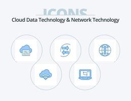 tecnología de datos en la nube y tecnología de red paquete de iconos azules 5 diseño de iconos. papel. intercambiar nube. datos. cambiar vector