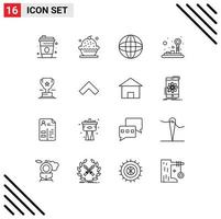 Set of 16 Vector Outlines on Grid for cup game automation control pad globe Editable Vector Design Elements