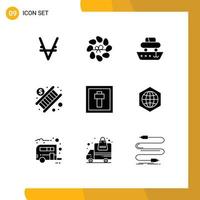 Set of 9 Commercial Solid Glyphs pack for cross money car economy vessel Editable Vector Design Elements