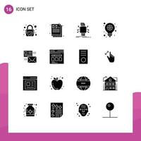 Pictogram Set of 16 Simple Solid Glyphs of mail conversation datum mailing light bulb Editable Vector Design Elements