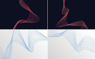 Set of 4 geometric wave pattern background Abstract waving line vector