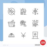 Pack of 9 Modern Outlines Signs and Symbols for Web Print Media such as bug delete ice cream basket lantern Editable Vector Design Elements