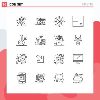 Set of 16 Modern UI Icons Symbols Signs for view layout internet financial connection Editable Vector Design Elements