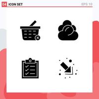 Set of 4 Vector Solid Glyphs on Grid for basket tasks climate storage down Editable Vector Design Elements