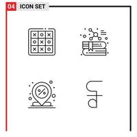 Set of 4 Modern UI Icons Symbols Signs for tac center tic tac toe chemistry location Editable Vector Design Elements