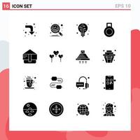 Set of 16 Modern UI Icons Symbols Signs for cooking love bulb balloon purse Editable Vector Design Elements