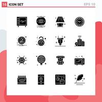 Modern Set of 16 Solid Glyphs and symbols such as alarm wall monitoring clock light Editable Vector Design Elements