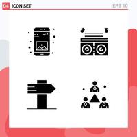 Mobile Interface Solid Glyph Set of 4 Pictograms of app travel mobile radio company Editable Vector Design Elements