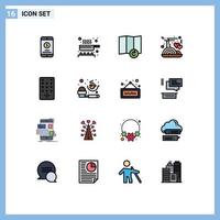 Group of 16 Flat Color Filled Lines Signs and Symbols for coffee remote map control noodles Editable Creative Vector Design Elements