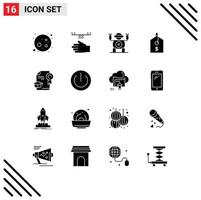 Universal Icon Symbols Group of 16 Modern Solid Glyphs of award education robot cap product Editable Vector Design Elements