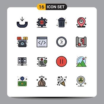paquete de interfaz de usuario de 16 líneas básicas llenas de colores planos de tienda wifi basura iot elementos de diseño de vectores creativos editables en Internet