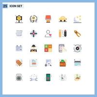 25 User Interface Flat Color Pack of modern Signs and Symbols of moon vehicles dvd travel automobile Editable Vector Design Elements