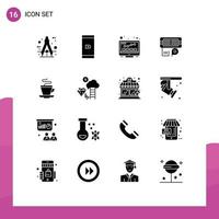 Mobile Interface Solid Glyph Set of 16 Pictograms of cup input internet data adapter Editable Vector Design Elements