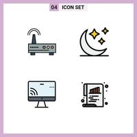 Filledline Flat Color Pack of 4 Universal Symbols of device screen education night bar Editable Vector Design Elements
