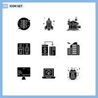 Group of 9 Solid Glyphs Signs and Symbols for digital hotel payments machine down Editable Vector Design Elements