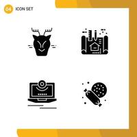 4 User Interface Solid Glyph Pack of modern Signs and Symbols of alpine camera reindeer plan monitor Editable Vector Design Elements