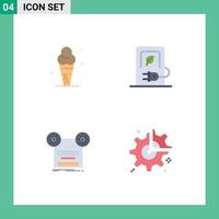 Group of 4 Modern Flat Icons Set for ice cream record cone electric retro Editable Vector Design Elements