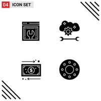 Set of 4 Vector Solid Glyphs on Grid for web advancement business web maintenance cloud service configure management Editable Vector Design Elements