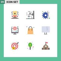 Set of 9 Vector Flat Colors on Grid for celebration management faucet computer repair Editable Vector Design Elements