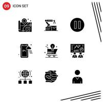 Modern Set of 9 Solid Glyphs and symbols such as business idea pause online cart Editable Vector Design Elements