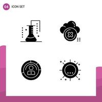 Mobile Interface Solid Glyph Set of 4 Pictograms of chemical science cross science of matter delete features Editable Vector Design Elements