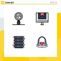 Pack of 4 creative Filledline Flat Colors of code online programming commerce rack Editable Vector Design Elements