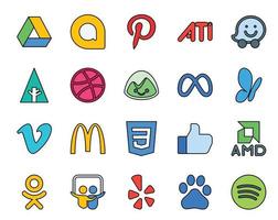 20 Social Media Icon Pack Including odnoklassniki like meta css video vector