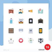 Mobile Interface Flat Color Set of 16 Pictograms of radio announce media man speaker Editable Pack of Creative Vector Design Elements