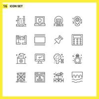 User Interface Pack of 16 Basic Outlines of access pin blog map gear Editable Vector Design Elements