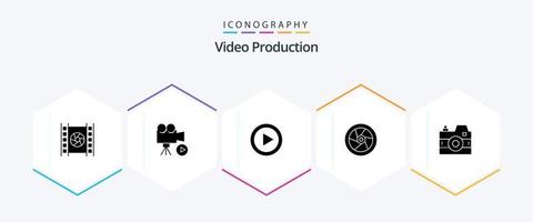 paquete de iconos de 25 glifos de producción de video que incluye . tocar . medios música . control vector