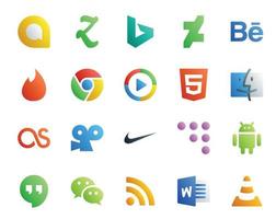 20 Social Media Icon Pack Including wechat android video coderwall viddler vector